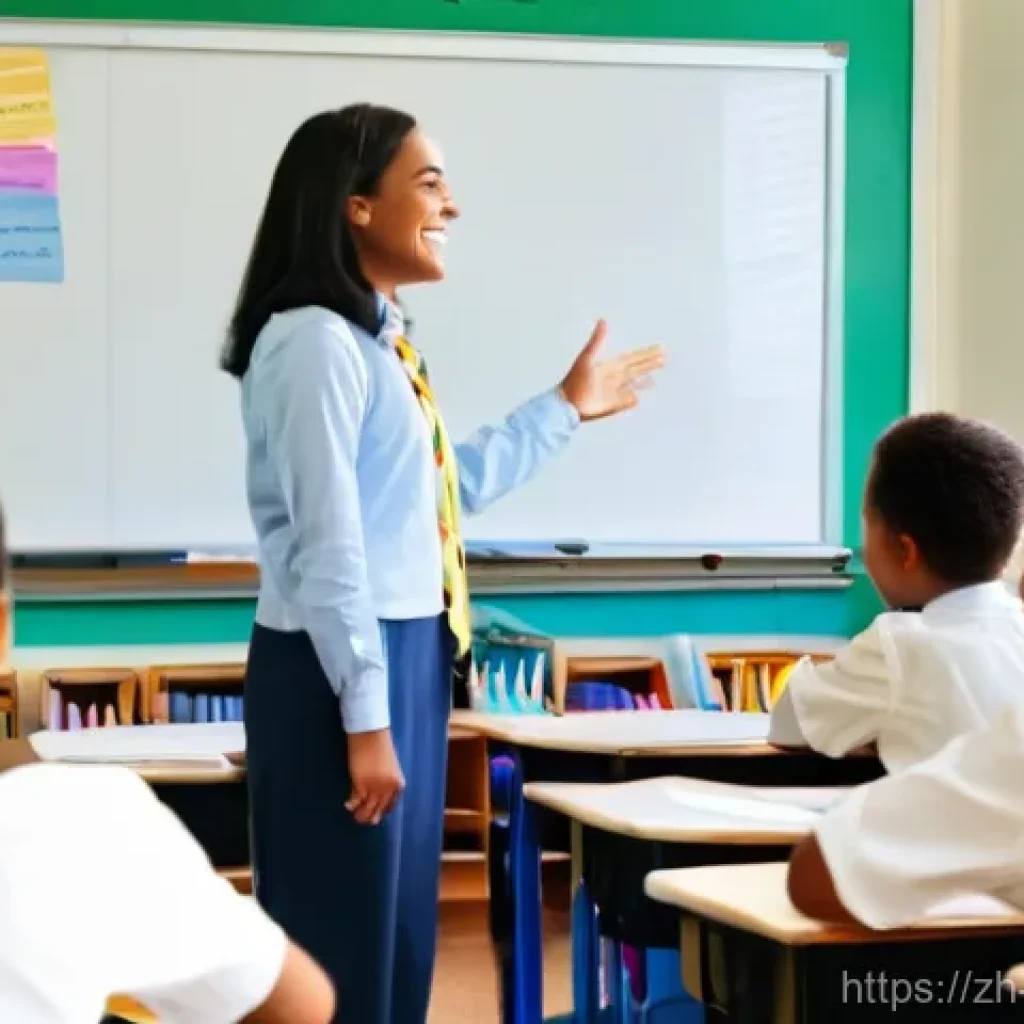 교사 수업 중 돌발 상황 대처법 - **Vibrant Classroom Engagement:** A dynamic and brightly lit modern classroom teeming with a diverse...