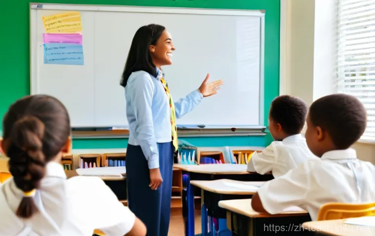 교사 수업 중 돌발 상황 대처법 - **Vibrant Classroom Engagement:** A dynamic and brightly lit modern classroom teeming with a diverse...