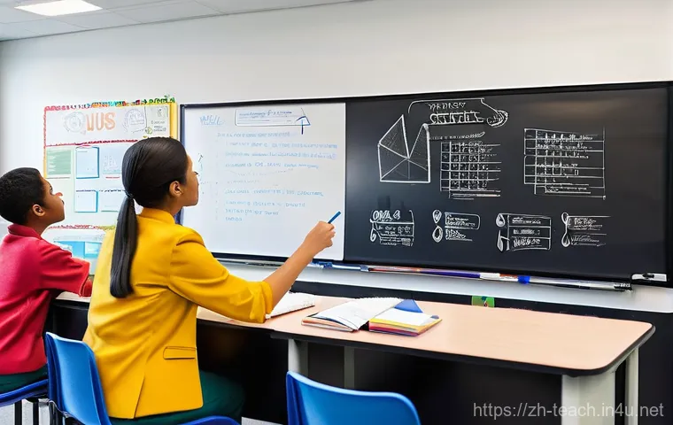 교사 발표 스킬 향상법 - **Prompt: A vibrant, modern classroom bathed in natural light, where a female teacher in a professio...