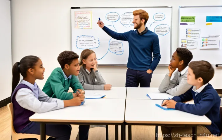 교사 발표 스킬 향상법 - **Prompt: A vibrant, modern classroom bathed in natural light, where a female teacher in a professio...