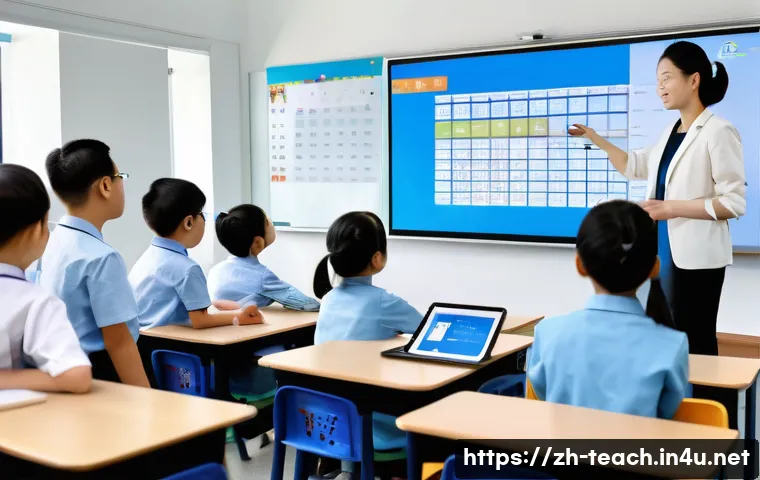 교사 교육 정책 변화 대응법 - A modern classroom scene in a Chinese school setting, featuring a diverse group of attentive student...