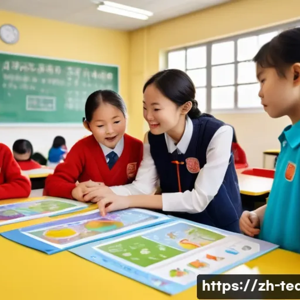 교사 가정 연계 교육 사례 - A warm and vibrant classroom scene during a parent open day event in a modern Chinese school, showin...