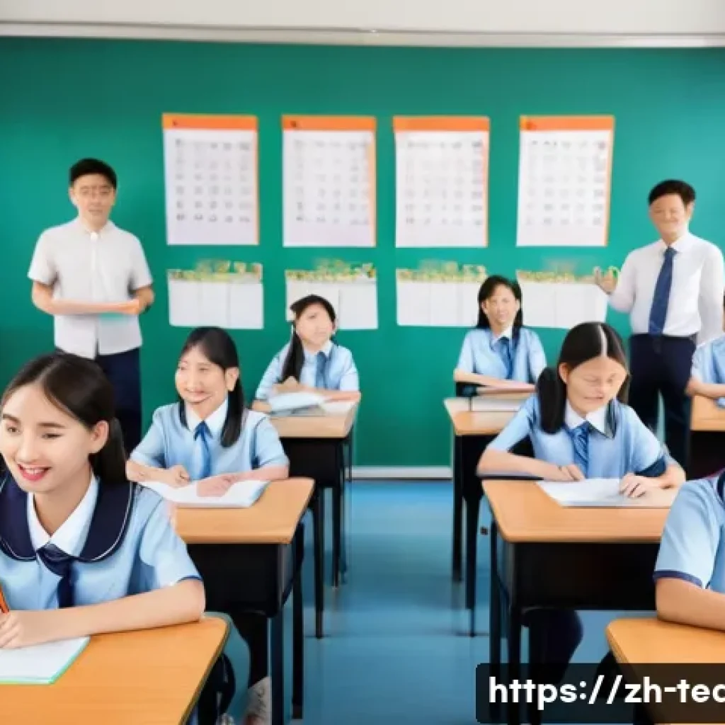 교사 학급 규칙 설정 요령 - A modern Chinese classroom scene with diverse teenage students attentively participating in a &ldquo;class...