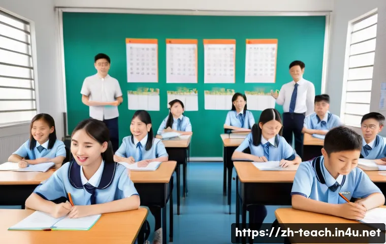 교사 학급 규칙 설정 요령 - A modern Chinese classroom scene with diverse teenage students attentively participating in a &ldquo;class...