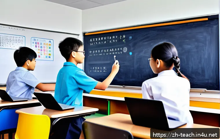 교사 수업자료 제작 소프트웨어 - A modern classroom scene featuring a diverse group of students actively engaged in a lesson enhanced...