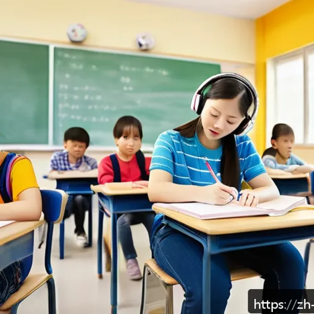 교사 특수교육 사례 연구 - A diverse special education classroom scene showing a female teacher attentively observing and takin...