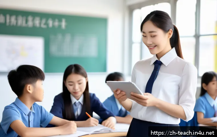 교사 교육 장학금 정보 - A professional Chinese teacher in a modern classroom setting, wearing formal attire with a neat blou...