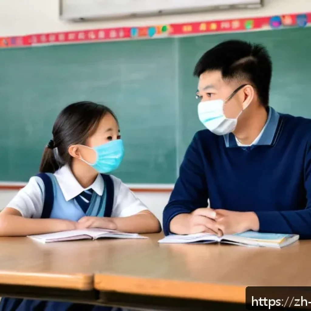 교사 교사 학생 관계 관리 팁 - A modern classroom scene in a Chinese school featuring a caring teacher having a sincere one-on-one ...