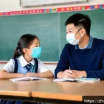 교사 교사 학생 관계 관리 팁 - A modern classroom scene in a Chinese school featuring a caring teacher having a sincere one-on-one ...