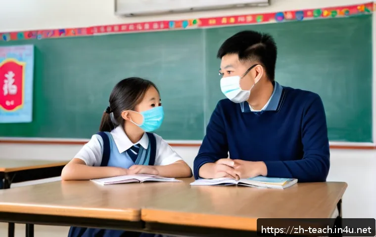 교사 교사 학생 관계 관리 팁 - A modern classroom scene in a Chinese school featuring a caring teacher having a sincere one-on-one ...