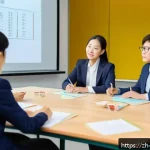 교사 교육 과정 평가법 - A modern classroom scene showing a professional teacher engaging with a diverse group of adult learn...