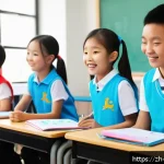 교사 교육 봉사활동 사례 - A vibrant community classroom scene set in a modern Chinese urban neighborhood, featuring a diverse ...